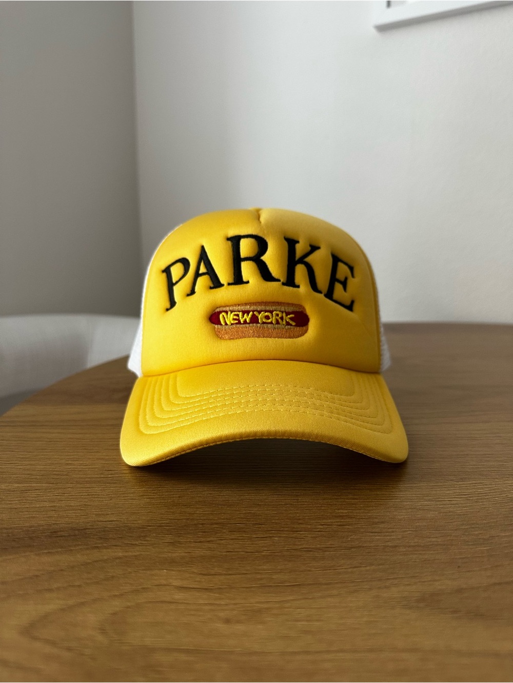 PARKE Yellow Trucker Hat - Hot Dog / New York Logo